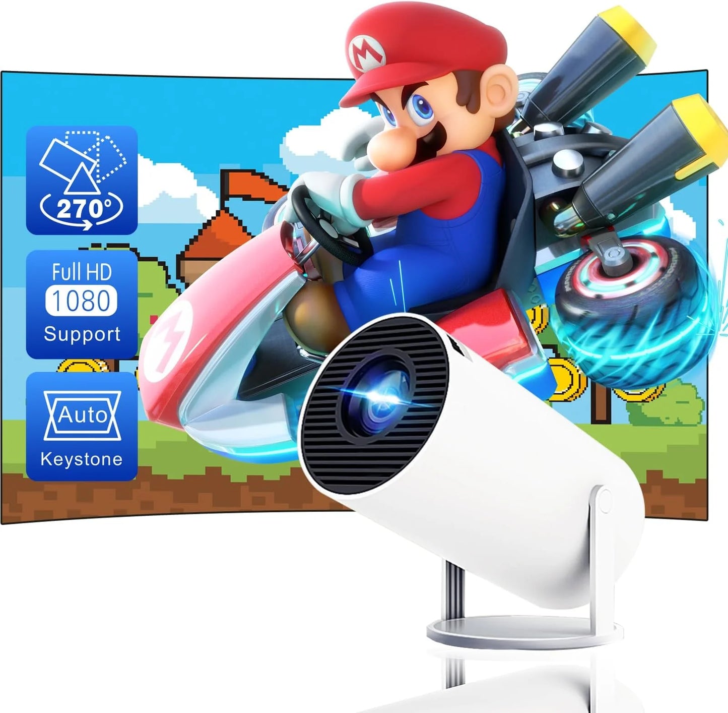 PocketBeam Pro 4K - mini smart projector with WiFi, Bluetooth & 180 degree rotation, auto correct